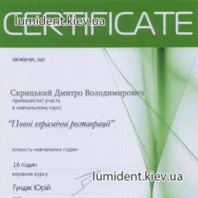 сертификат, врач-стоматолог Скрицкий Дмитрий Владимирович